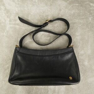 Vintage‎ Entienne Aigner Black Leather Shoulder Bag Double Compartment